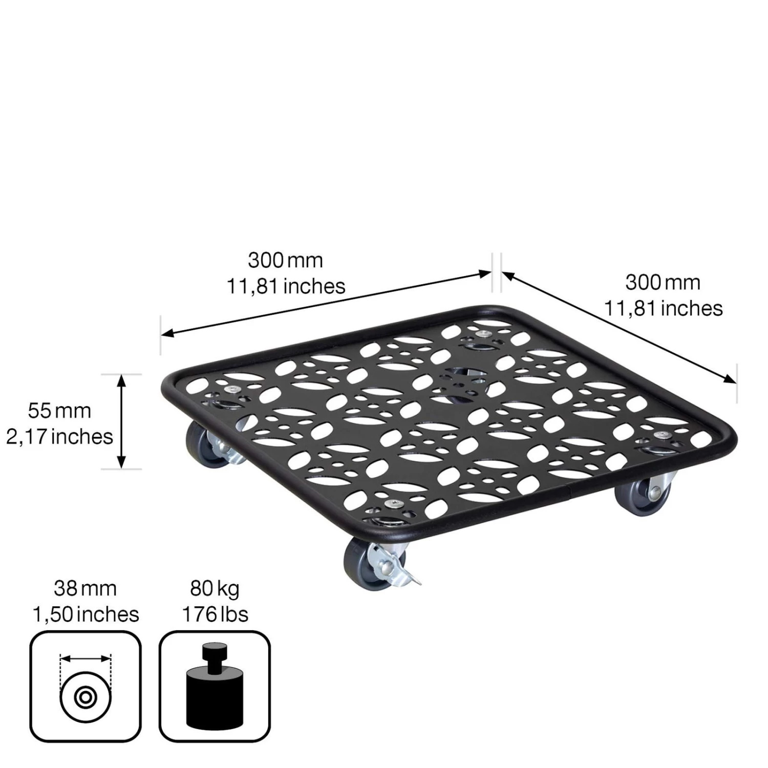 Pflanzenroller GH0936/0937, Tragkraft 80 Kg, Schwarz, Ø 30 Cm – Bild 6