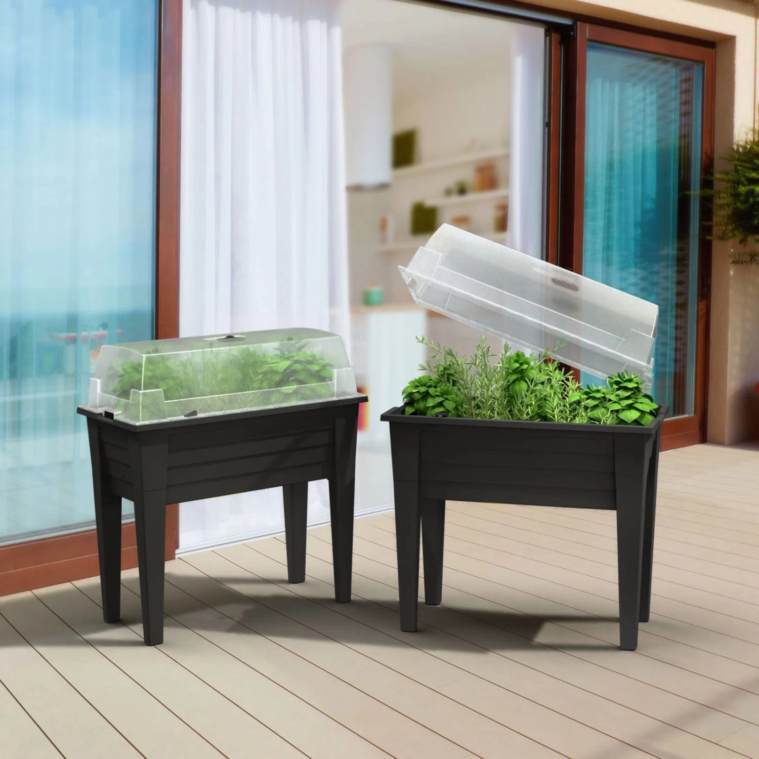 Hochbeet Mit Abnehmbaren Beinen & Deckel, Anthrazit, Ca. 78 X 40 X H 83 Cm