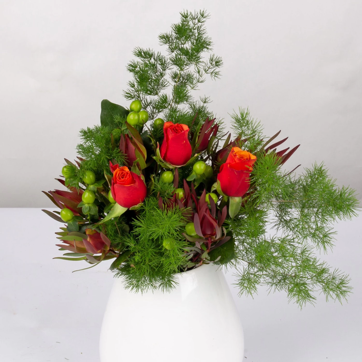 Blumenbund Rose 'Espana' Mit Zierspargel, Mit Gratis Grußkarte