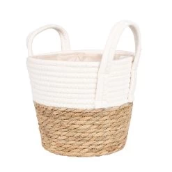 2-farbiger Wohnkorb Mit Folieneinsatz, Seegrasgeflecht Und Jute, Weiß, 23,5 Cm