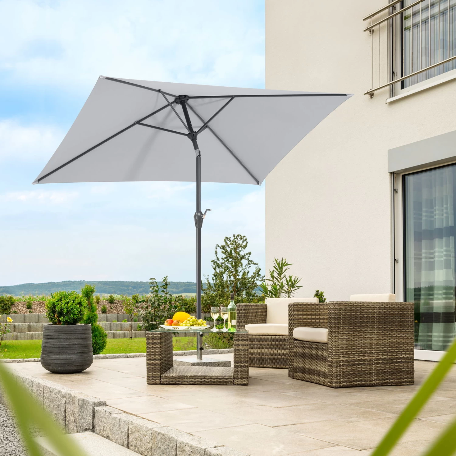 Mittelstockschirm 'Bilbao', Ca. 210 X 130 Cm