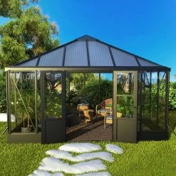 Wintergarten 'Sunroom', Anthrazit, 438 X 438 X 334 Cm, Traufenhöhe 202 Cm