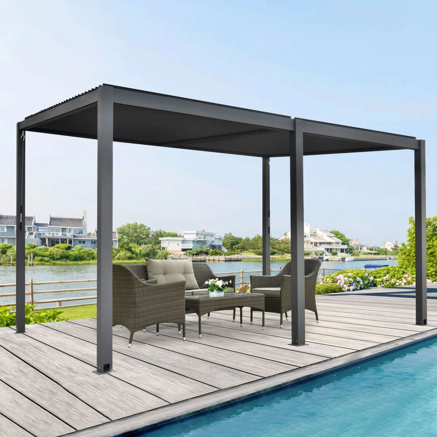 Pergola Mit Lamellendach, Anthrazit, 400 X 310 X 253 Cm, Eingangshöhe 200 Cm