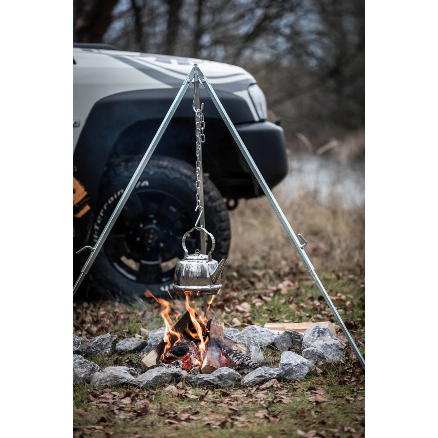 Petromax-Dreibein Mit Ketten & Haken, Grau, Metall, Höhe Ca. 88-144 Cm – Bild 2